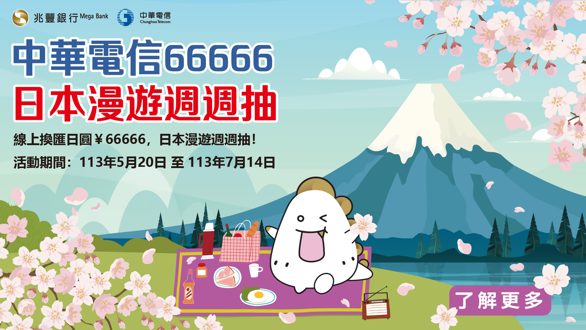 「中華電信66666日本漫遊週週抽」Banner